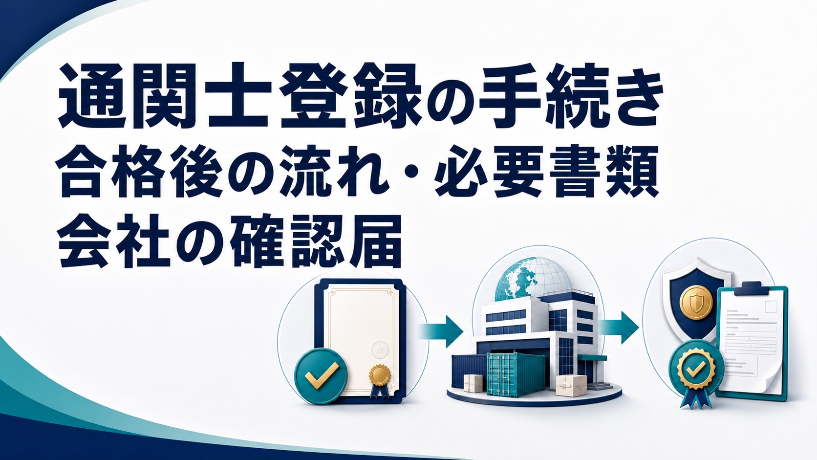 通関士登録の手続き、合格後の流れ・必要書類・会社の確認届を示すアイキャッチ