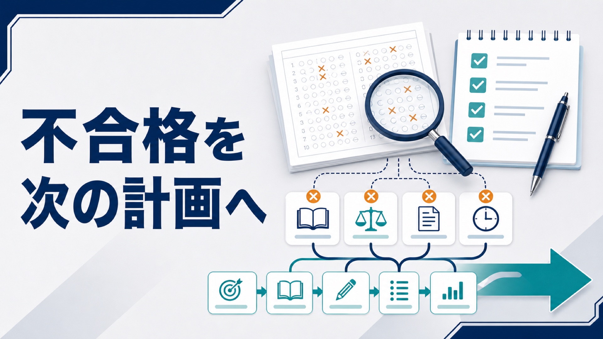 通関士試験の不合格原因を答案から分析し次の計画へつなげるアイキャッチ