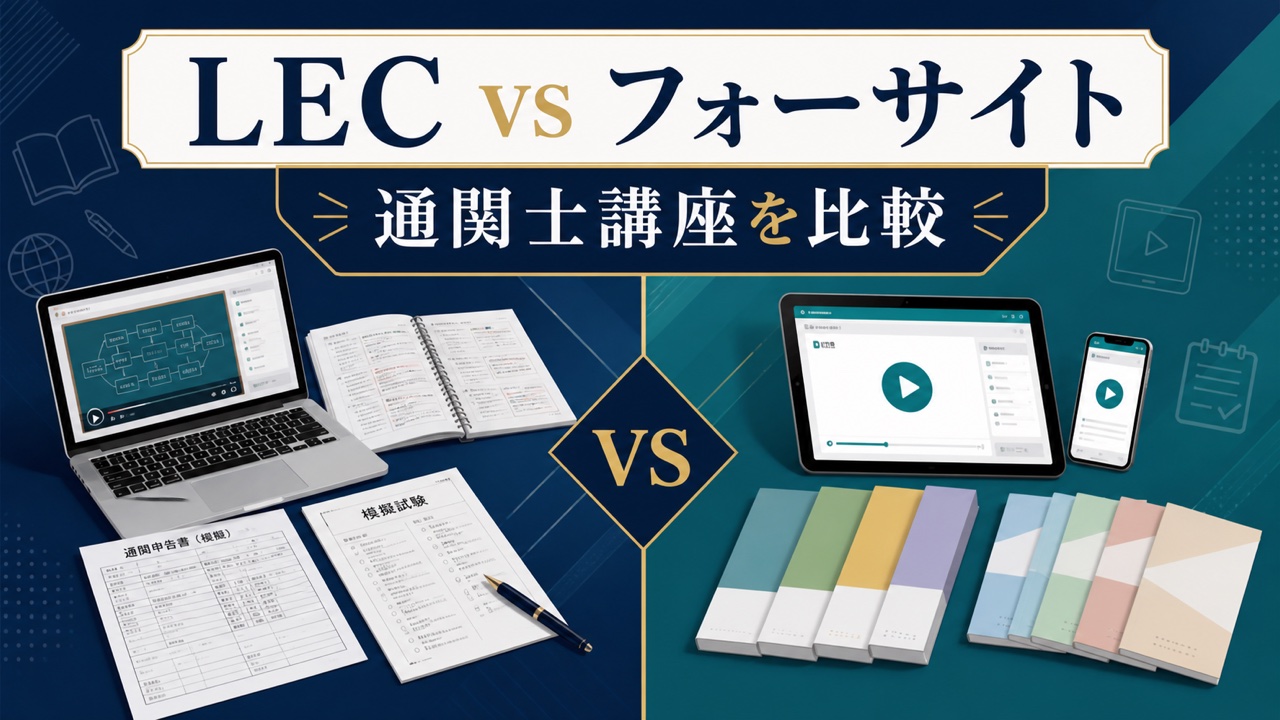 LECとフォーサイトの通関士講座を比較するイメージ