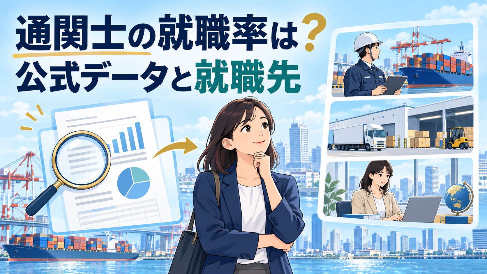 通関士の就職率に関する公式データを確認し就職先を比較するイメージ
